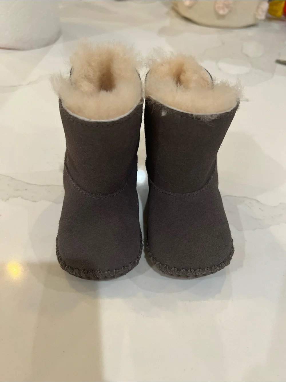 UGG Toddler Cozy Sheepskin Slip-On Booties in Charcoal and Cream